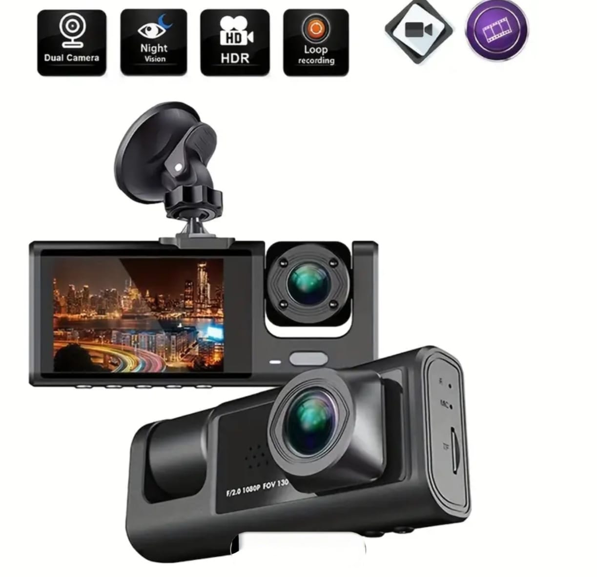 Cámara Doble para Auto con Visión Nocturna y Grabación